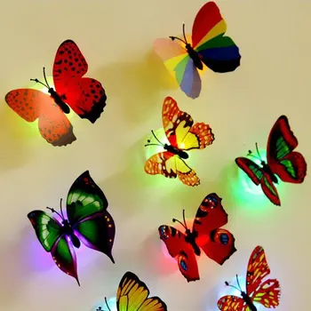 Horúca novinka 3D Inovatívne LED Osvetlenie Farebné Motýľ Samolepky na Stenu Roztomilý Motýľ LED Nočné Svetlo Domov Izba Stôl, Stenu Decor
