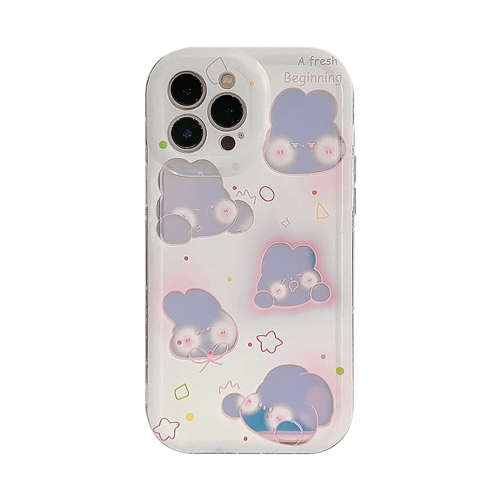 Laser Ružová králik Cartoon bunny dievčatá transparentné Telefón puzdro Pre iPhone 15 14 13 12 11 Pro Max 14 15 Plus Prípade Roztomilé Sladké Kryt5