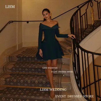 LISM Sexy Krátke Sukne Večerné Šaty tvaru Ramena Prom Šaty A-Line Dlhý Rukáv Formálne Príležitosti Šaty