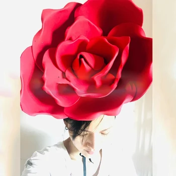 Luxusné Show Dance Red Rose Headdress Prehnané nočný klub GoGo Výkon Tímu Valentína Červenú pokrývku hlavy