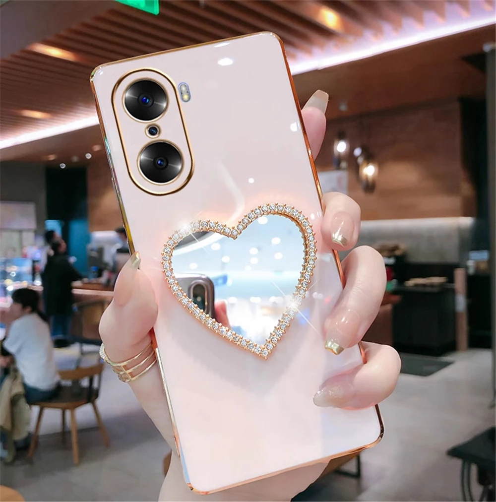 Luxusné Svieti Láska Srdce Zrkadlo Lode Prípade Huawei P60 Pro Art P40 P20 P50 Pro P30 Lite Mat 50 20 Pro P Smart 2021 Kryt0