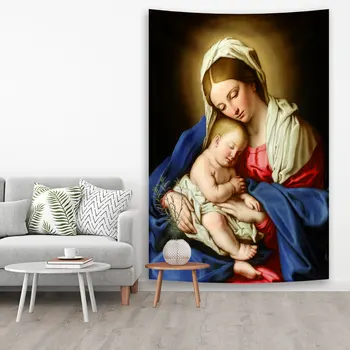 Matka Kresťanskej Viery Ježiš Visí Tapisérie Blahoslavenej Panny Márie Tlačené Steny Handričkou Domáce Dekorácie