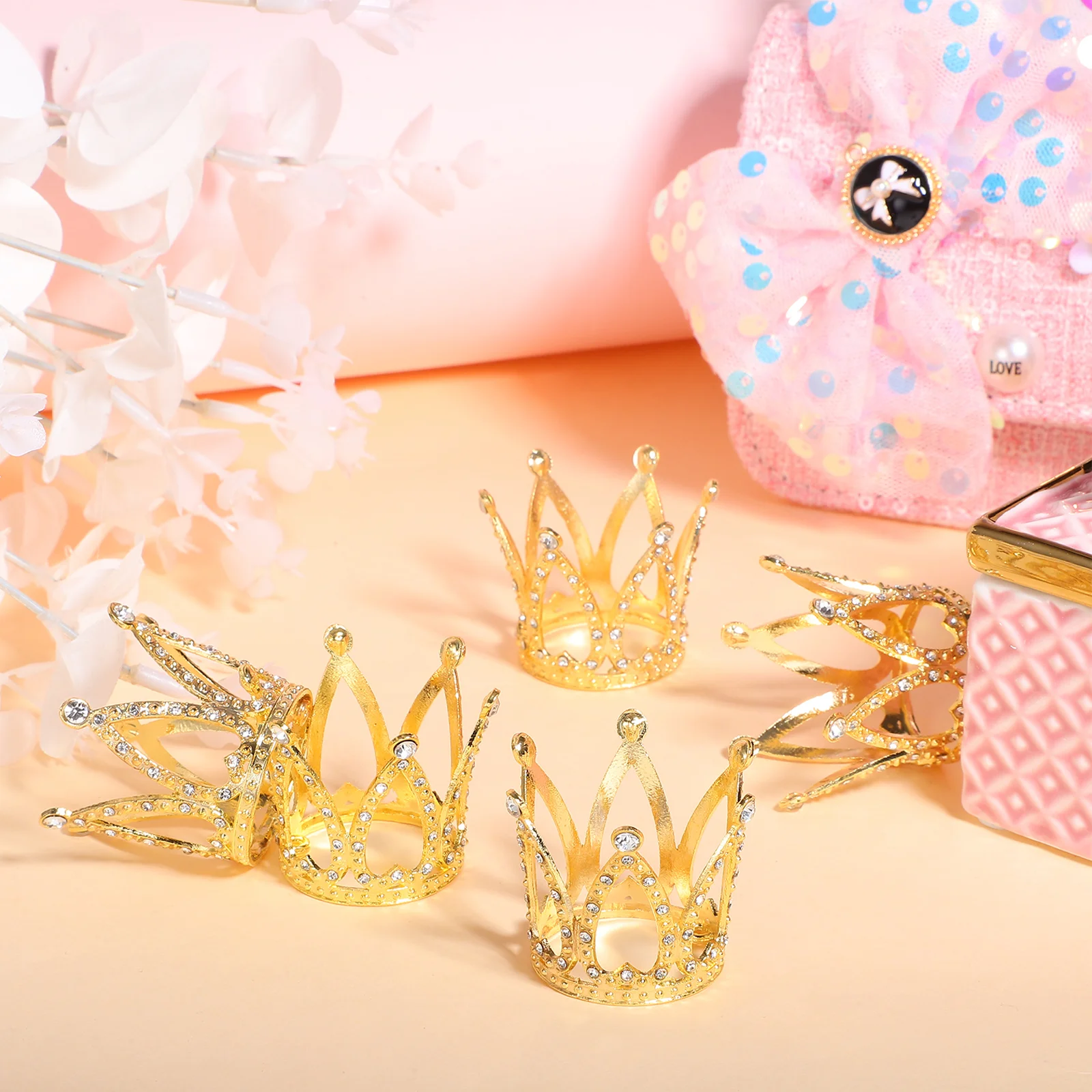Mini Baby Malé Drahokamu Tiara Koruny Mini Gold Crown Cake Vňaťou Pre Kvetinovú Výzdobu Sprcha Narodeniny, Svadbu, Výzdoba2