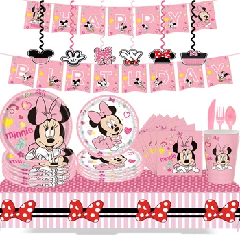 Minnie Mouse Karikatúra Tému, Narodeniny, Party Dekorácie Jednorazové Tanieri, Papierové Uteráky, detská Party Riad