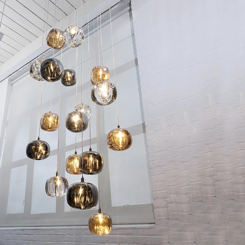 Moderné LED Schodisko Luster Luxusné Domova Vnútorné Osvetlenie Zariadenie Tvorivé Amber/Údená Gray/Clear Crystal Visiace Lampy2