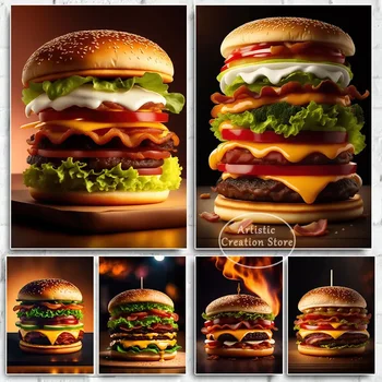 Moderné Syr Burger Masívne Burger Plagáty Tlačiť Plátno Na Maľovanie Obývacia Izba Hamburger Potravín Wall Art Reštaurácia Kuchyňa Decor