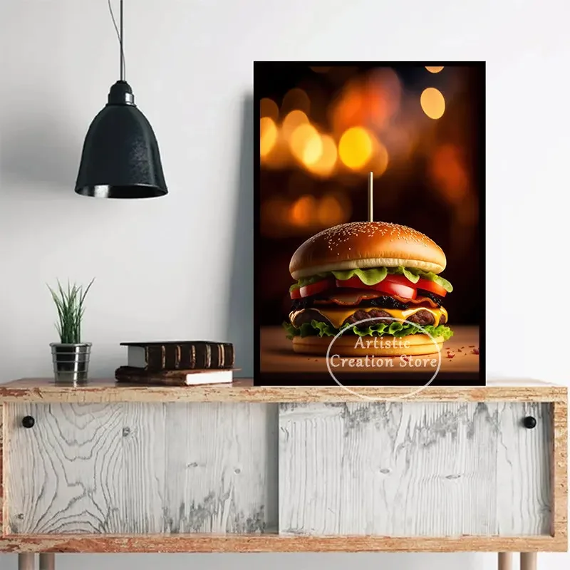 Moderné Syr Burger Masívne Burger Plagáty Tlačiť Plátno Na Maľovanie Obývacia Izba Hamburger Potravín Wall Art Reštaurácia Kuchyňa Decor1