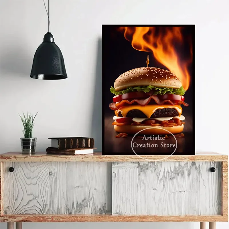 Moderné Syr Burger Masívne Burger Plagáty Tlačiť Plátno Na Maľovanie Obývacia Izba Hamburger Potravín Wall Art Reštaurácia Kuchyňa Decor2