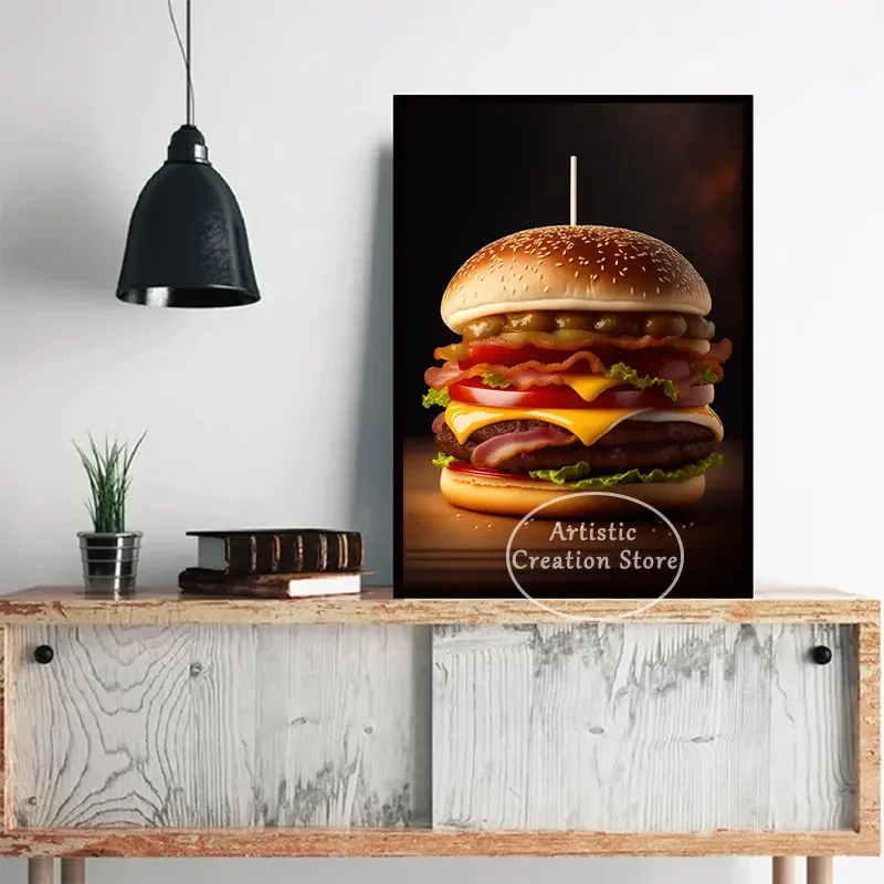 Moderné Syr Burger Masívne Burger Plagáty Tlačiť Plátno Na Maľovanie Obývacia Izba Hamburger Potravín Wall Art Reštaurácia Kuchyňa Decor3