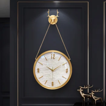 Moderný jednoduchý mosadz nástenné hodiny domov obývacia izba svetlo luxusné nástenné hodiny vstup dekorácie sledovať zavesenie na stenu creative