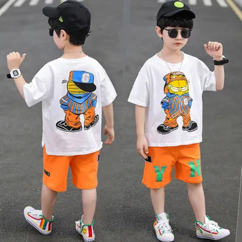 Módne Leto Dospievajúci Chlapec, Oblečenie pre Chlapcov 4 6 8 10 12 14Yrs Hip hop kórejský Bežné T-Shirt Šortky 2 ks Súpravy Legrační Karikatúra Oblek