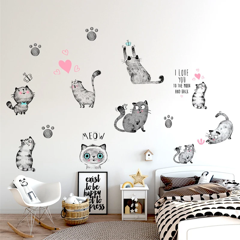 Nový štýl black ručne maľované cute cat samolepky na stenu pre obývacie izby, spálne, detskej izby, dekorácie nálepky2