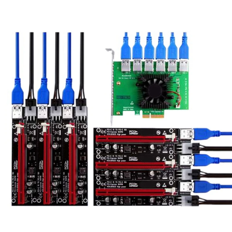 PCIE Stúpačky PCI-E 1 Až 6 Stúpačky Karty PCI Express X16 Extender USB 3.0 Kábel SATA Do 6Pin Výkon Pre Video Karty 0,6 M0