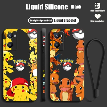 Pokémon Pikachu Pre OPPO A98 A96 A94 A93 A77S A76 A74 A73 A72 A57E S A56S Kvapaliny Vľavo Lano Silikónové Telefón Prípade