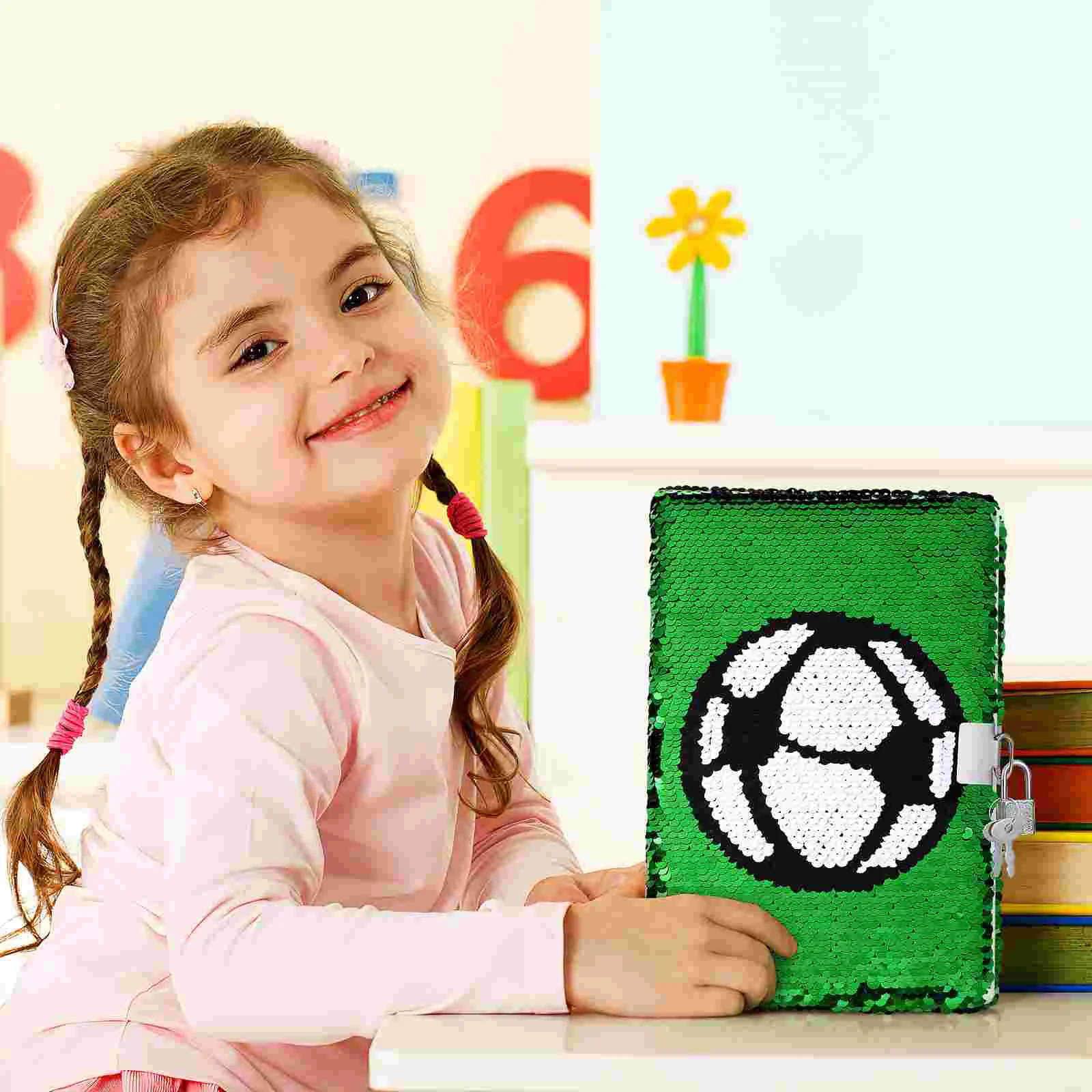 Počítačový Krúžok Svetlo Sequin Časopisoch Notebooky Lock Klávesy Futbal Denník Dieťa Dievčatá5