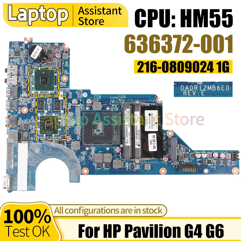 Pre HP Pavilion G4 G6 Notebook Doske DA0R12MB6E0 636372-001 216-0809024 1G HM55 100％Test Notebook Doska0