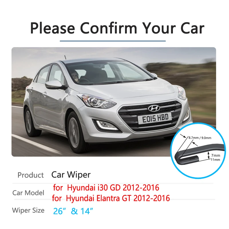 Pre Hyundai I30 GD Elantra GT 2012 2013 2014 2015 2016 Auto Stierače Predné Sklo Kefy Podložka Príslušenstvo J-Hák Typ1