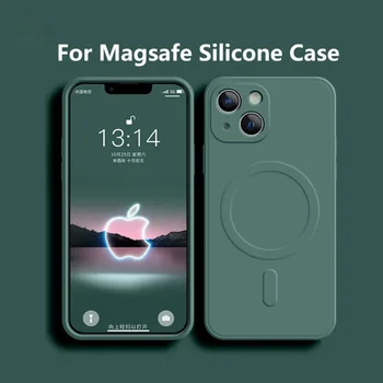 Prípade, Mäkké Silikónové Kvapaliny Pre iPhone 14 13 12 11 15 Pro Max Mini XR X S 7 8 Plus Pre Magsafe Magnetické Bezdrôtový Náboj Zadný Kryt
