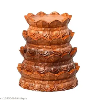 Prírodné Masívne Drevo Lotus Podstavec Remesiel Pre Sochu Budhu Guanyin Bódhisattva Woodcraving Buddha Váza Displej Postaviť Oltár Polica