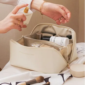 Pu Kožené Kozmetická Taška pre Ženy Cestovanie tvoria Puzdro Prenosné Washbag Cestovné toaletné Potreby Organizátor Skladovanie Luxusné Značky Hangbag