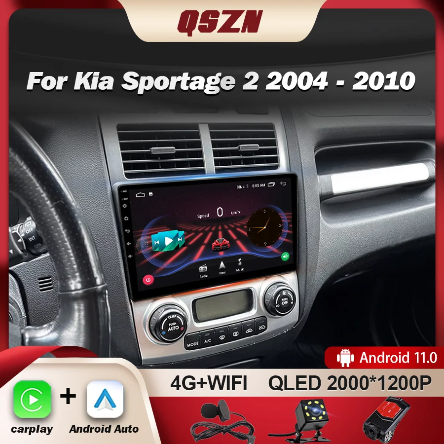 QSZN Pre Kia Sportage 2 2004 - 2010 autorádia Multimediálne Video Prehrávač, GPS 4G Carplay Android 12 Autoradio 2K QLED Vedúci Jednotky DSP0