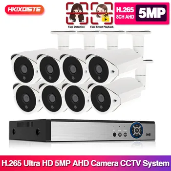 Rozpoznávanie tváre 5MP kamerovým Systémom 8CH AHD DVR Súprava 4/8PCS 5MP HD Vonkajších CCTV Kamery P2P kamerový Systém Nastaviť