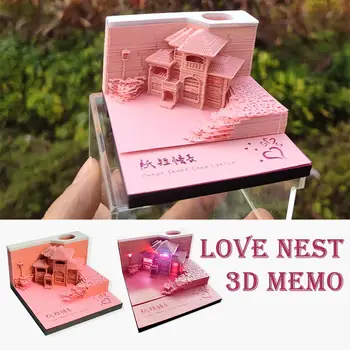 Ružový Hrad So Svetlami, 3D Papier Plavidlá, poznámkový blok Láska 3D Hniezdo Office Memo Láska Podpora Hniezdo Fetish Dekorácie, Svadobné De M7A6