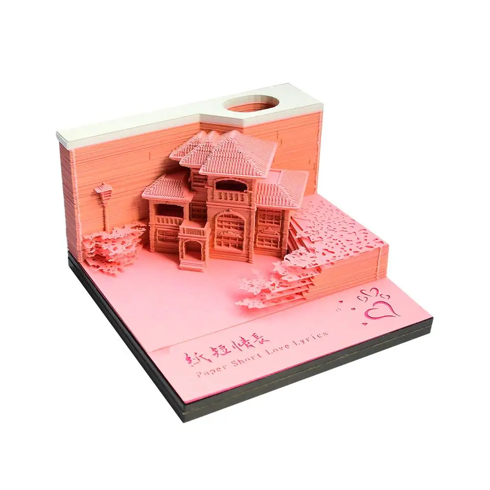 Ružový Hrad So Svetlami, 3D Papier Plavidlá, poznámkový blok Láska 3D Hniezdo Office Memo Láska Podpora Hniezdo Fetish Dekorácie, Svadobné De M7A61