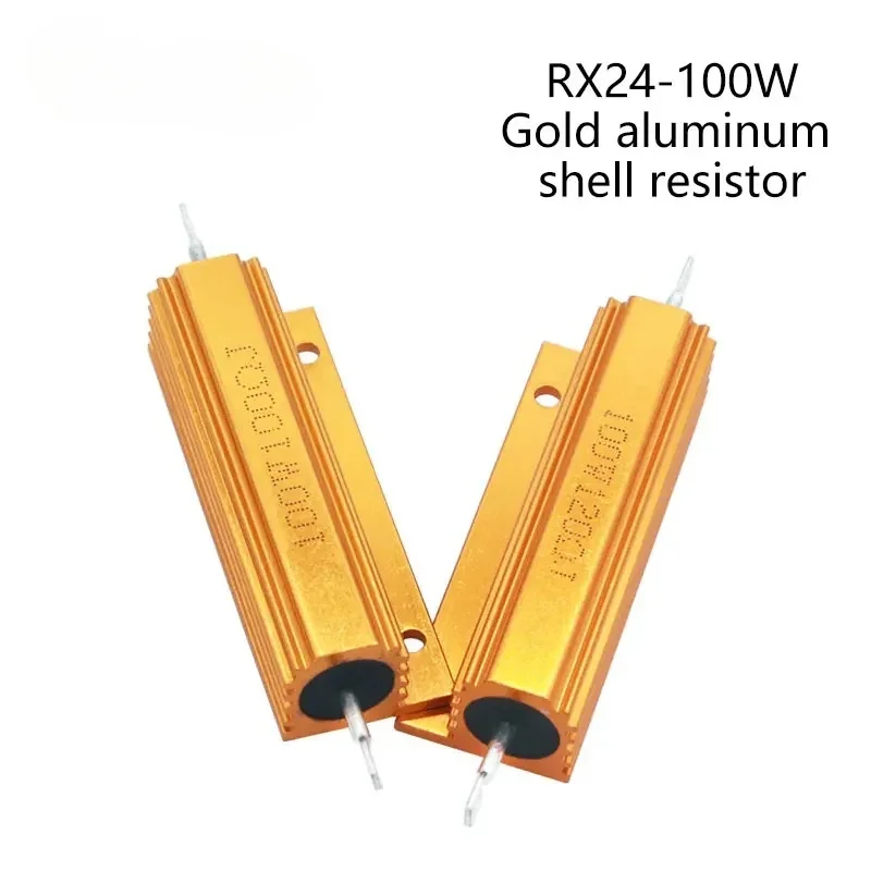 RX24-100W Zlato hliník shell vysoký výkon odpor 1 2 3 5 10 20 50 100 220 680 800R Euro 100K 10K 1K 1Pcs0