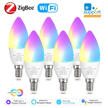 Smart WiFi E14 LED Žiarovka ZigBee Sviečkové Žiarovky 110V 220V RGB LED WW CW Lampa Pracuje S Ewelink Alexa Domovská stránka Google Yandex Alice