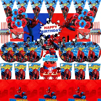 Spiderman Strana Navrhne Papierové Obrúsky Obrus Dosky Balóny Superhrdina Tému Dieťa Sprcha Dieťa Chlapcov Narodeninovej Párty Dekorácie