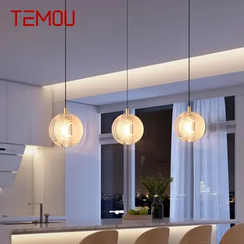 TEMOU Nordic Mosadz Prívesok Svetlo LED Moderné Jednoducho Kreatívne Kruhové Crystal Visí Lampa Pre Domáce Jedáleň, Spálňa