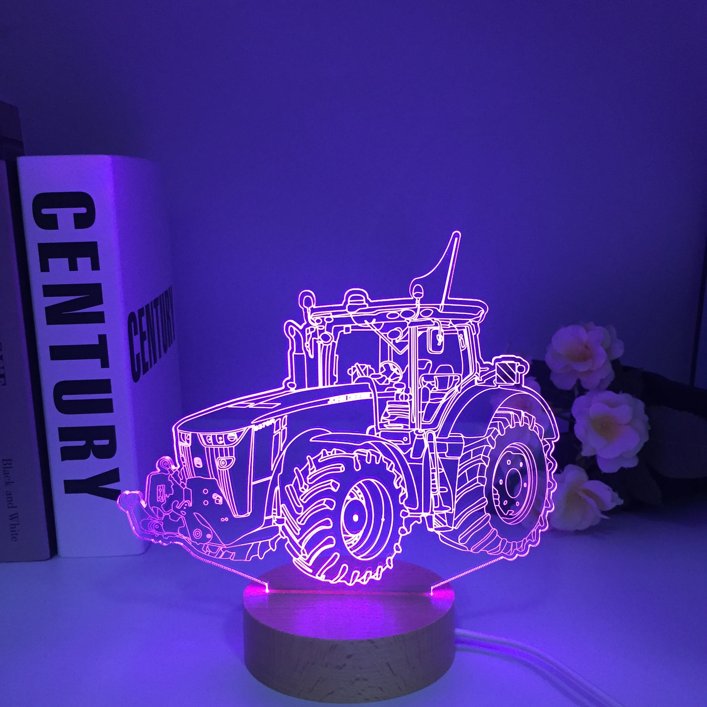 Traktor 3D Ilúziu Drevené Nočné Svetlo, Farby Meniace Hračky Lampy USB Nabíjanie Stôl písací Stôl Spálne Dekorácie, Darčeky pre Deti0