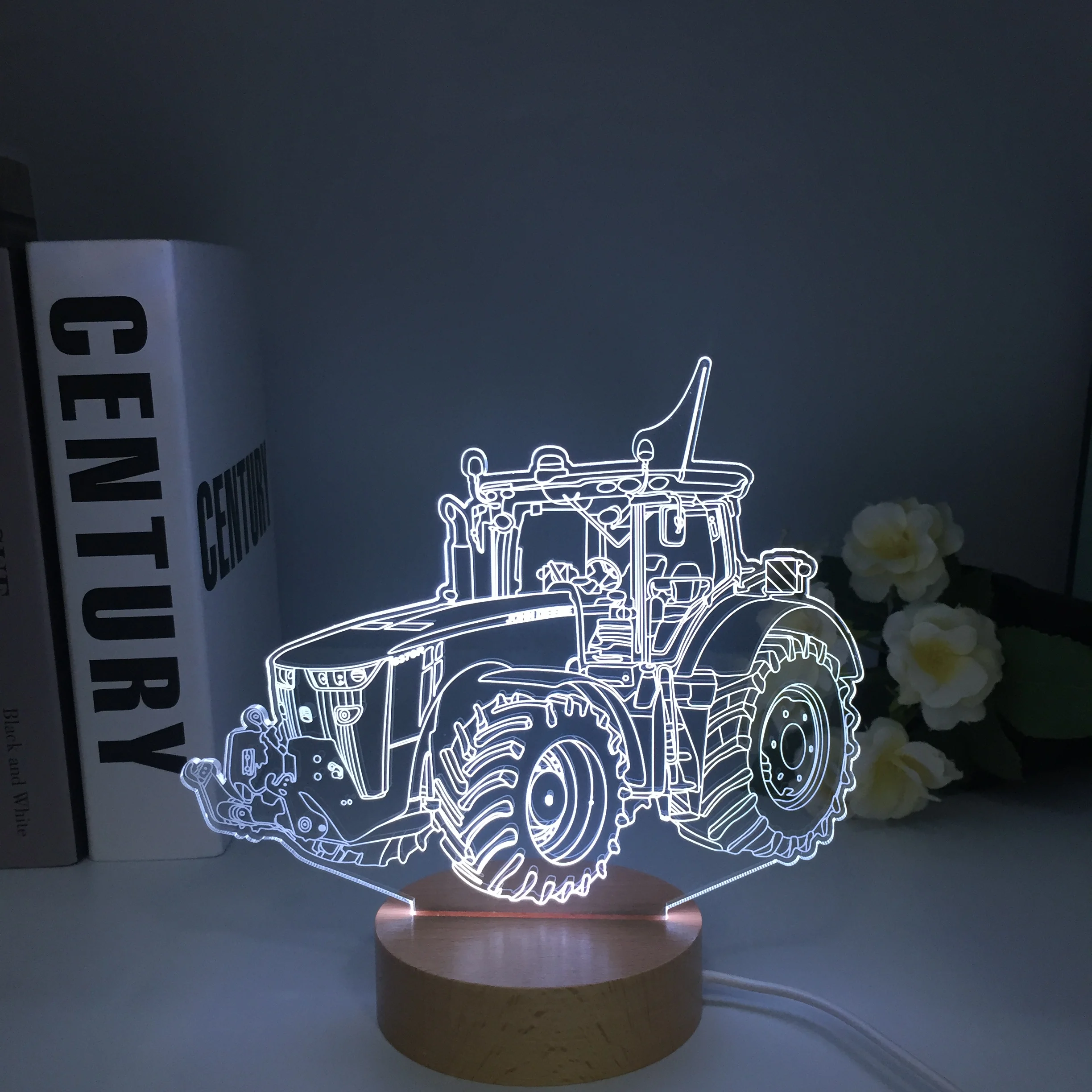Traktor 3D Ilúziu Drevené Nočné Svetlo, Farby Meniace Hračky Lampy USB Nabíjanie Stôl písací Stôl Spálne Dekorácie, Darčeky pre Deti1