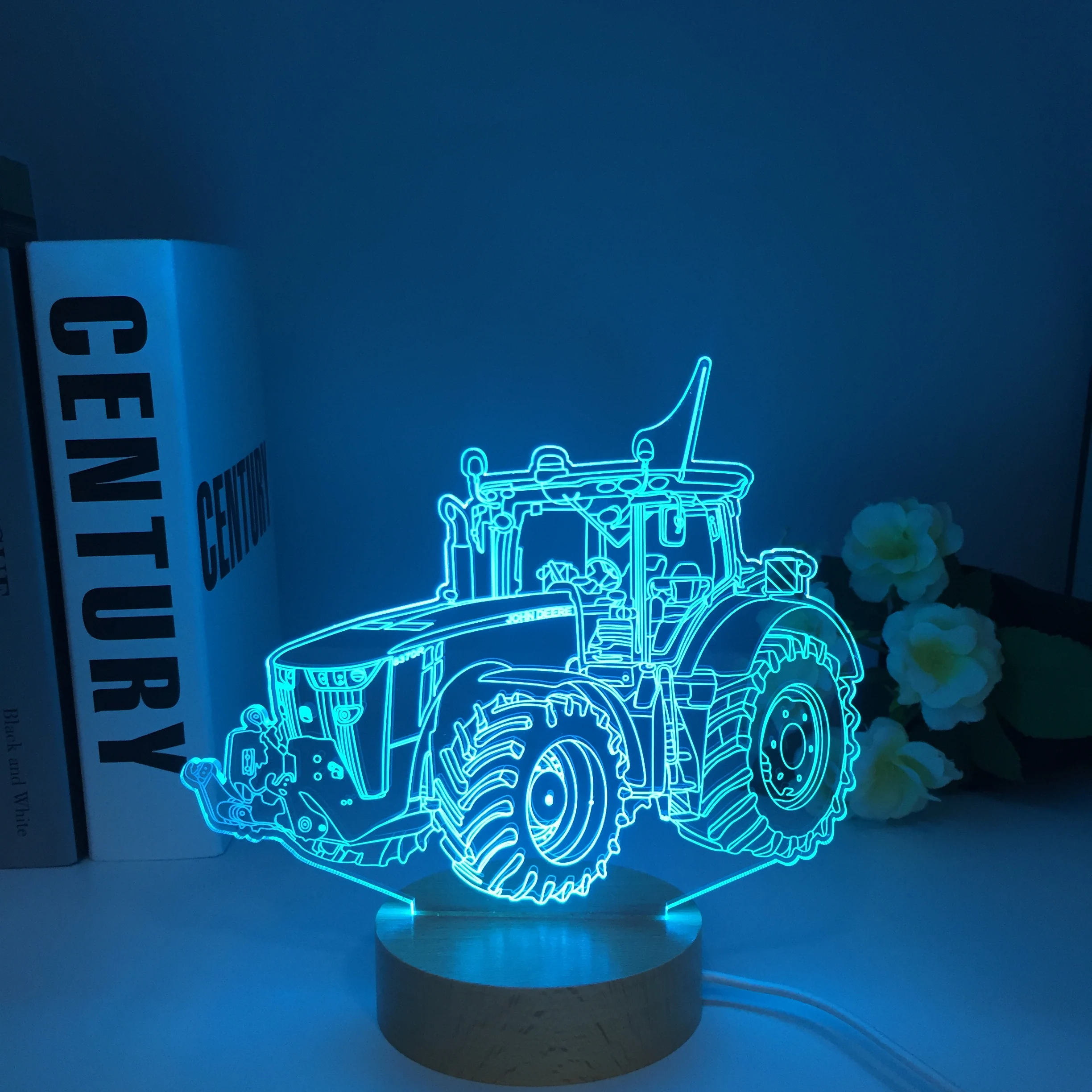 Traktor 3D Ilúziu Drevené Nočné Svetlo, Farby Meniace Hračky Lampy USB Nabíjanie Stôl písací Stôl Spálne Dekorácie, Darčeky pre Deti2