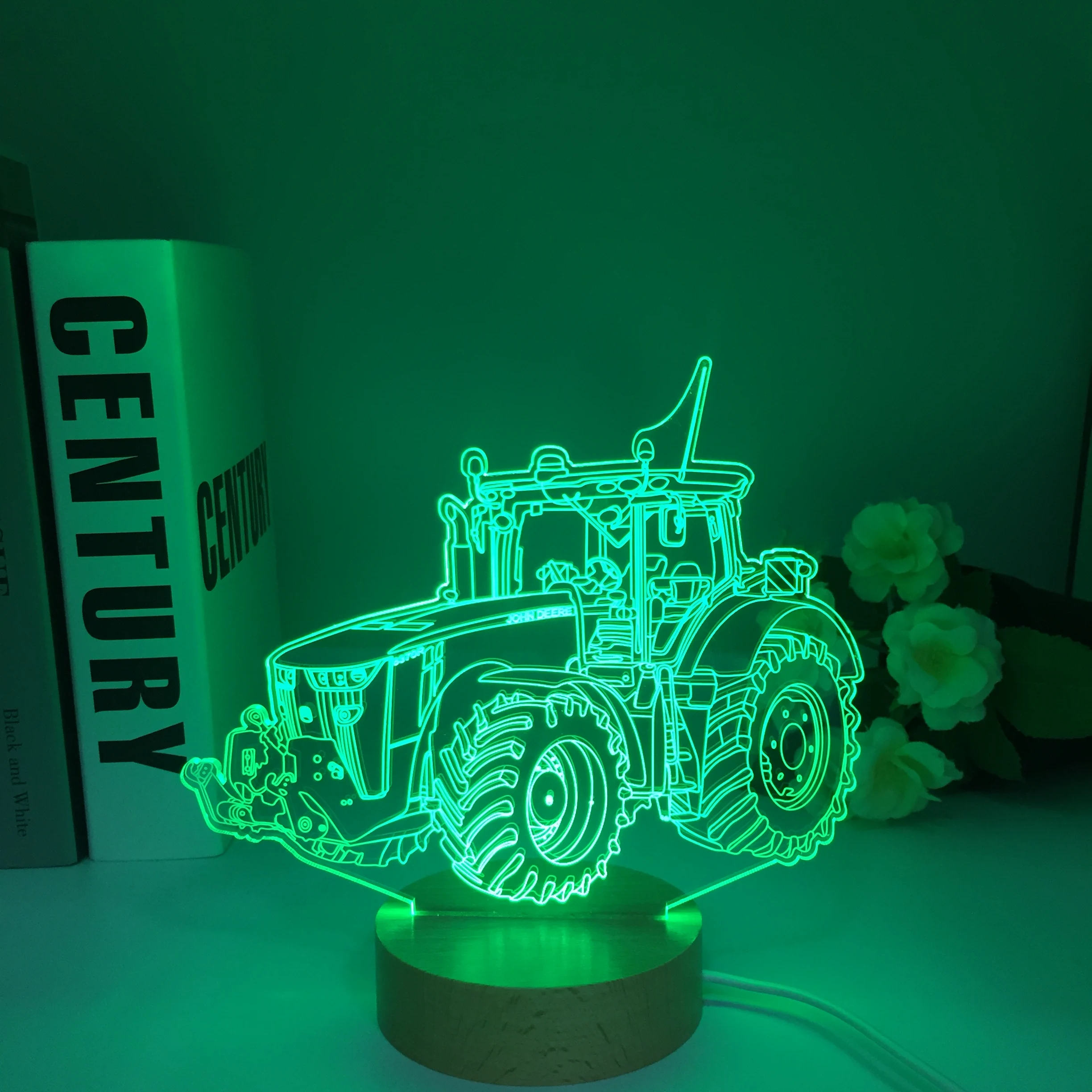 Traktor 3D Ilúziu Drevené Nočné Svetlo, Farby Meniace Hračky Lampy USB Nabíjanie Stôl písací Stôl Spálne Dekorácie, Darčeky pre Deti3