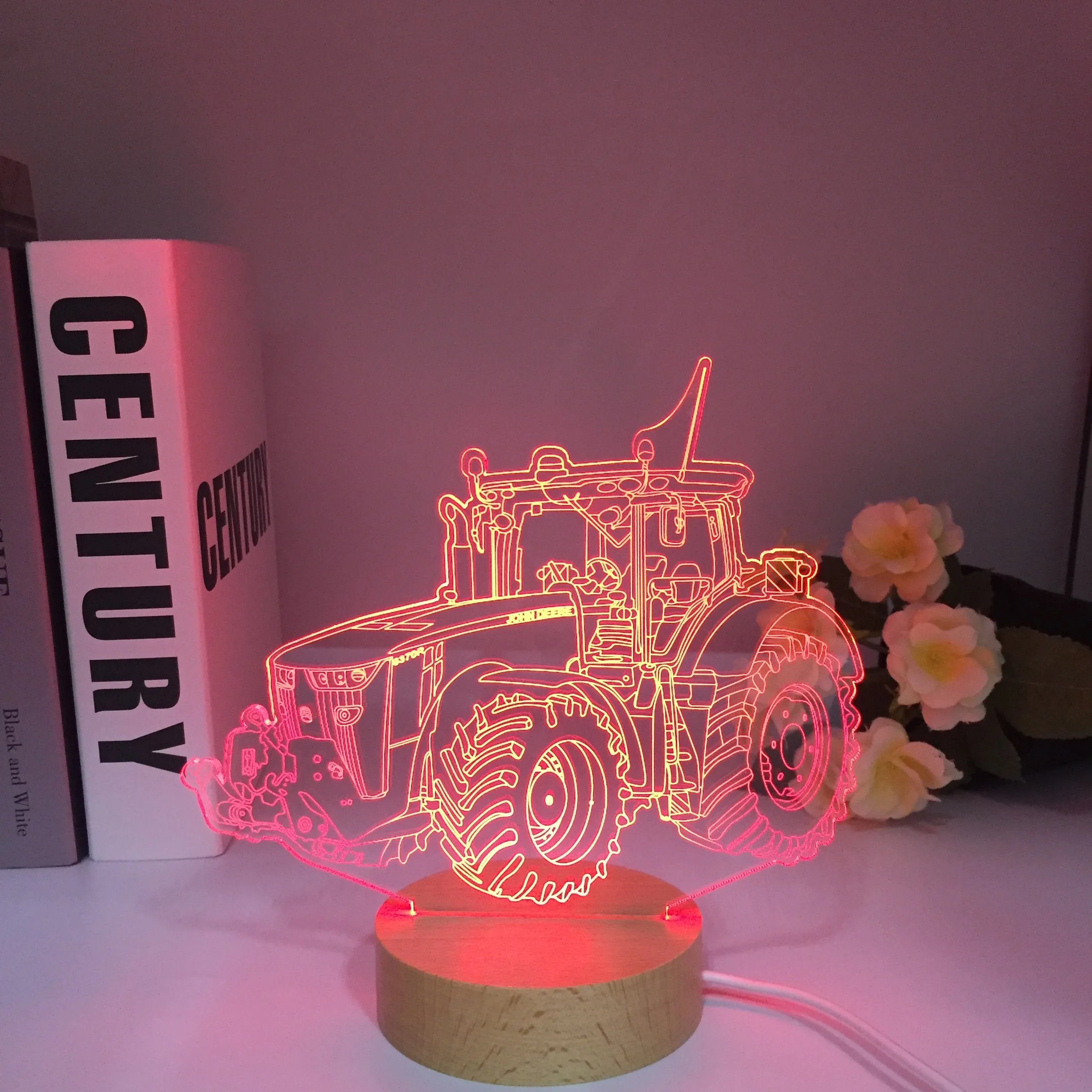 Traktor 3D Ilúziu Drevené Nočné Svetlo, Farby Meniace Hračky Lampy USB Nabíjanie Stôl písací Stôl Spálne Dekorácie, Darčeky pre Deti4