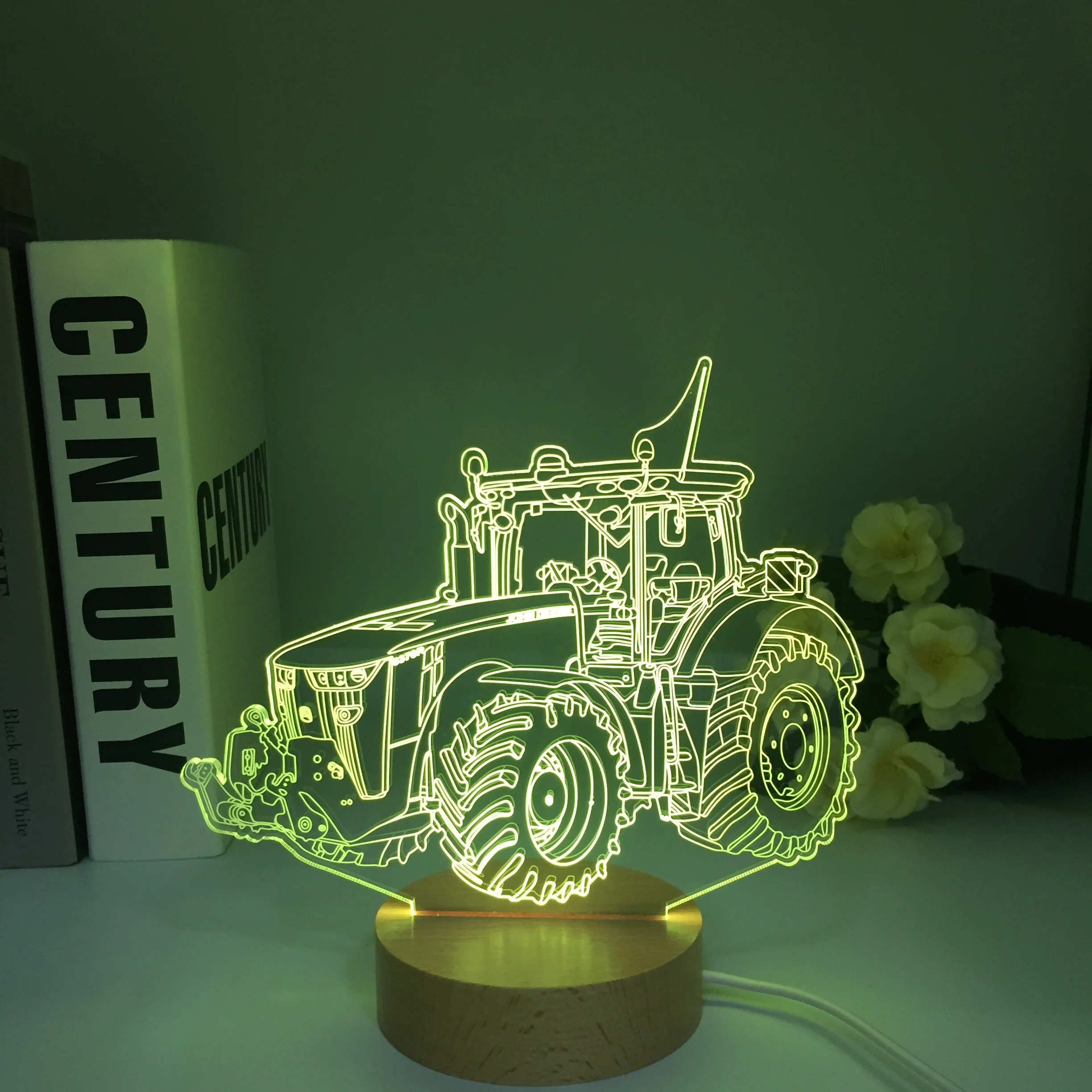 Traktor 3D Ilúziu Drevené Nočné Svetlo, Farby Meniace Hračky Lampy USB Nabíjanie Stôl písací Stôl Spálne Dekorácie, Darčeky pre Deti5