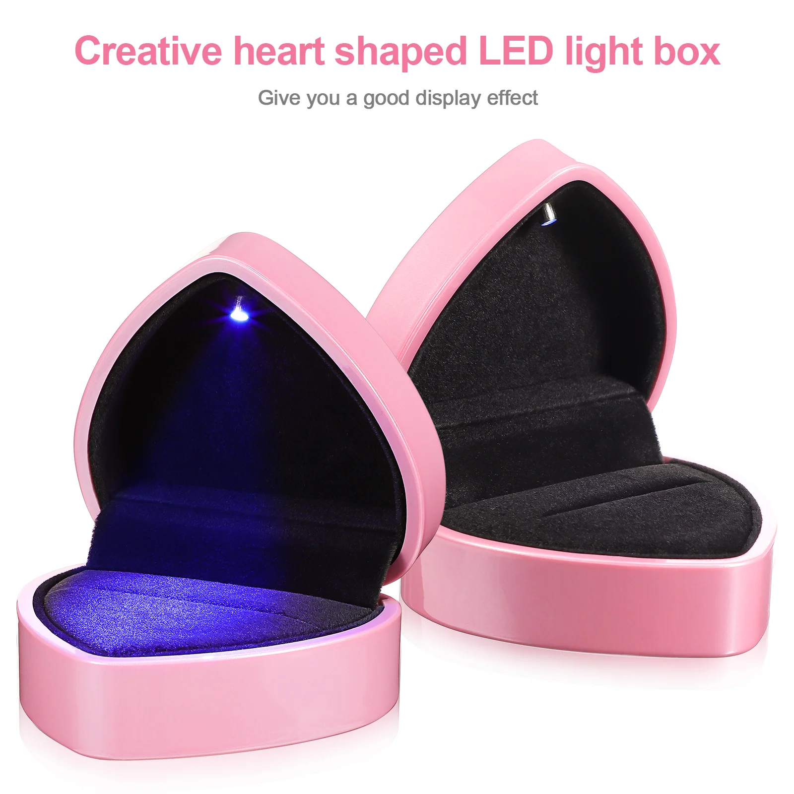 V Tvare srdca Krúžok Box Krúžok Prípade Šperky Zobraziť Okno Náhrdelník Prípade s LED Svetlom2