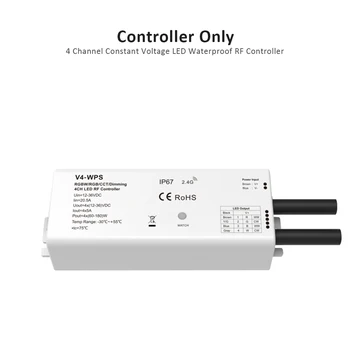 V4-WPS 4CH*5A Led Controller 2.4 G RF Jednej farby/Dual color/RGB/RGBW diaľkové ovládanie DC12-36V Vodotesný IP67 pre Led Pásy Lampa