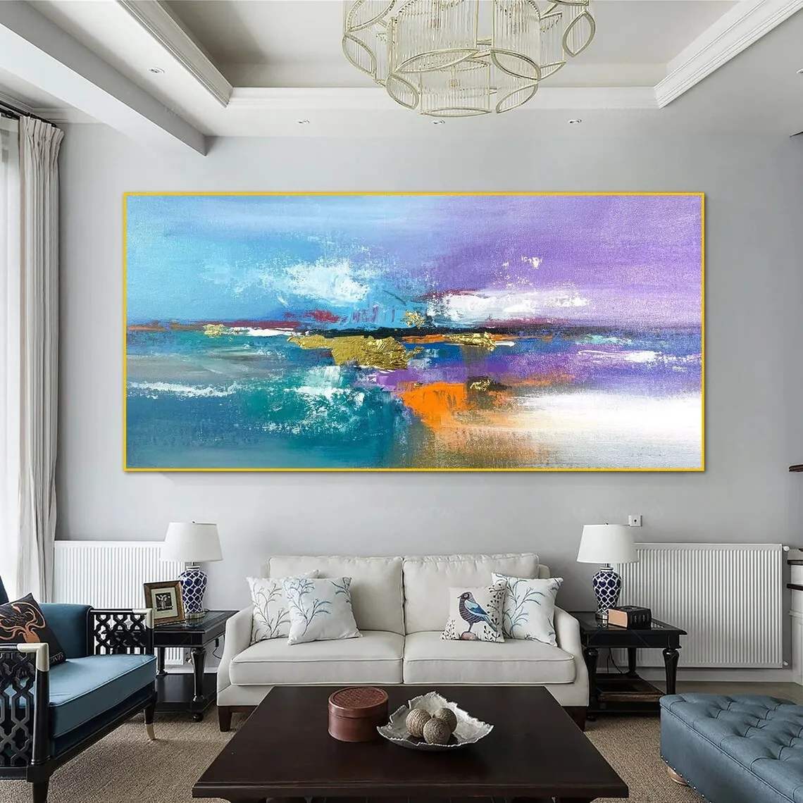 Veľké Horizont Seascape Vlna Maľovanie Modernej Maľby Akrylom Na Plátno Na Stenu Umenie Ručné Maľovanie Moderné Zlato Miestnosti Dekorácie1