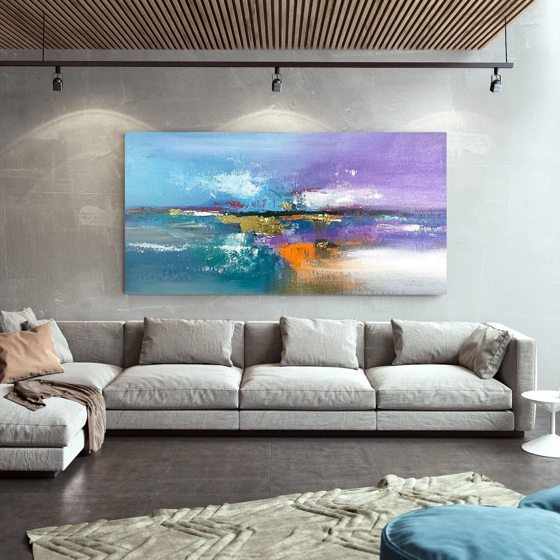 Veľké Horizont Seascape Vlna Maľovanie Modernej Maľby Akrylom Na Plátno Na Stenu Umenie Ručné Maľovanie Moderné Zlato Miestnosti Dekorácie2