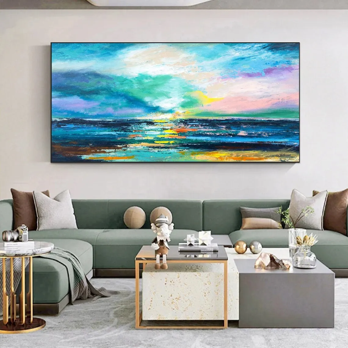 Veľké Horizont Seascape Vlna Maľovanie Modernej Maľby Akrylom Na Plátno Na Stenu Umenie Ručné Maľovanie Moderné Zlato Miestnosti Dekorácie3