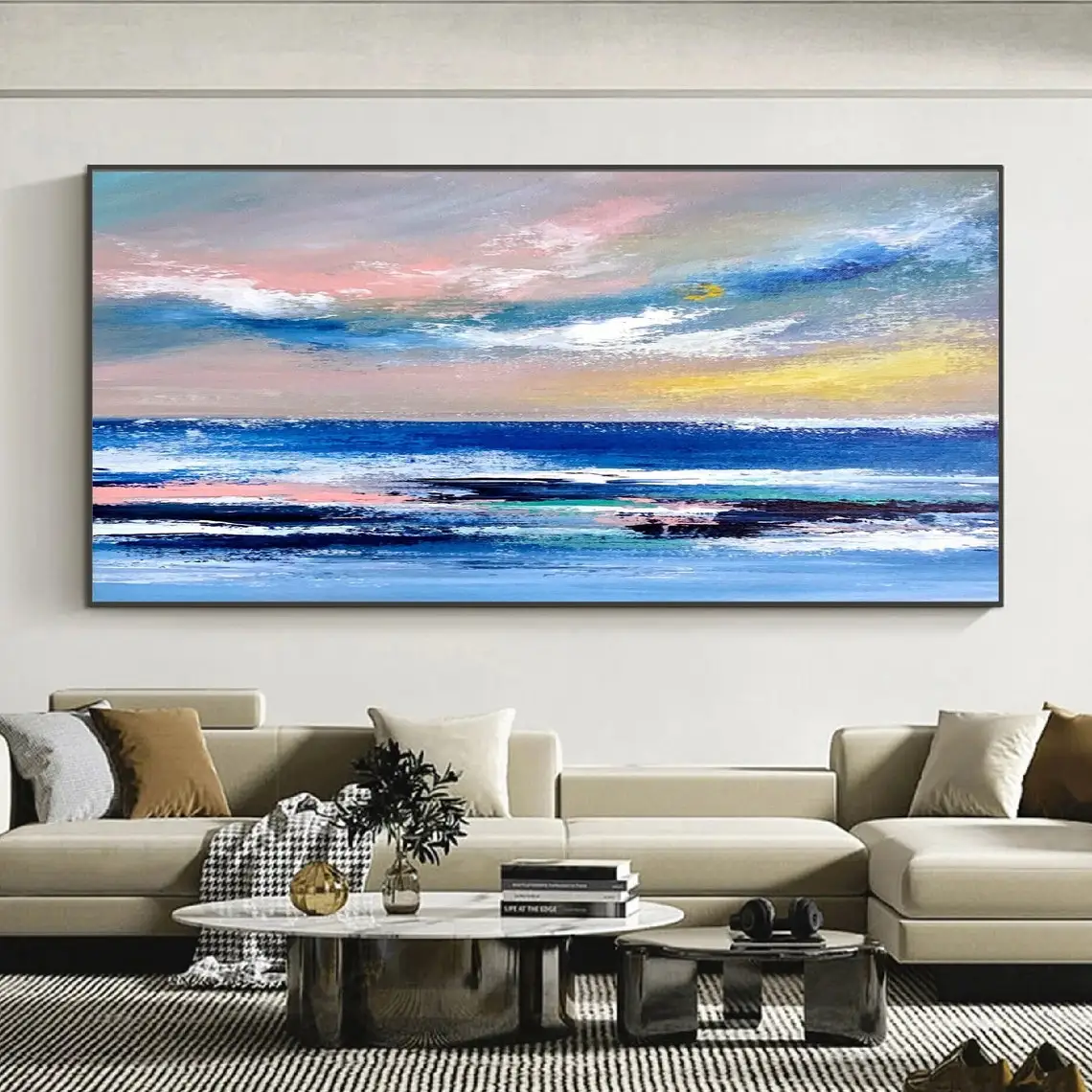 Veľké Horizont Seascape Vlna Maľovanie Modernej Maľby Akrylom Na Plátno Na Stenu Umenie Ručné Maľovanie Moderné Zlato Miestnosti Dekorácie4