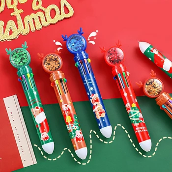 Vianoce, Všetko v jednom Guľôčkové Pero Cartoon Santa Claus Desať Farbu Pera Vianočné Tlač Multi-farebné Označenie Darček Písacie potreby