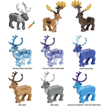 Vianočné Darčeky Zvieratá Stavebné kamene Vianočné Elk Sobov Jeleň Údaje tehly Hračky pre Deti detský Vianoce šachovnice Blok