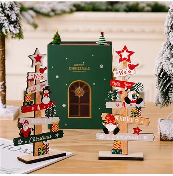 Vianočné Drevené Plochy Ornament Očarujúce Ploche Vianočné Dreva Prihlásiť Stôl Strom S Snehuliak & Santa Claus Dekorácie