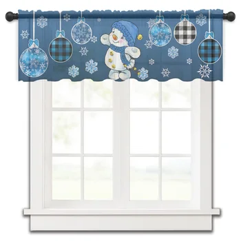 Vianočné Modré Snehuliak Snowflake Krátke Záclonové Pol-Záves Na Dverách Kuchyne, Kaviareň Malé Okno Priesvitné Záclony