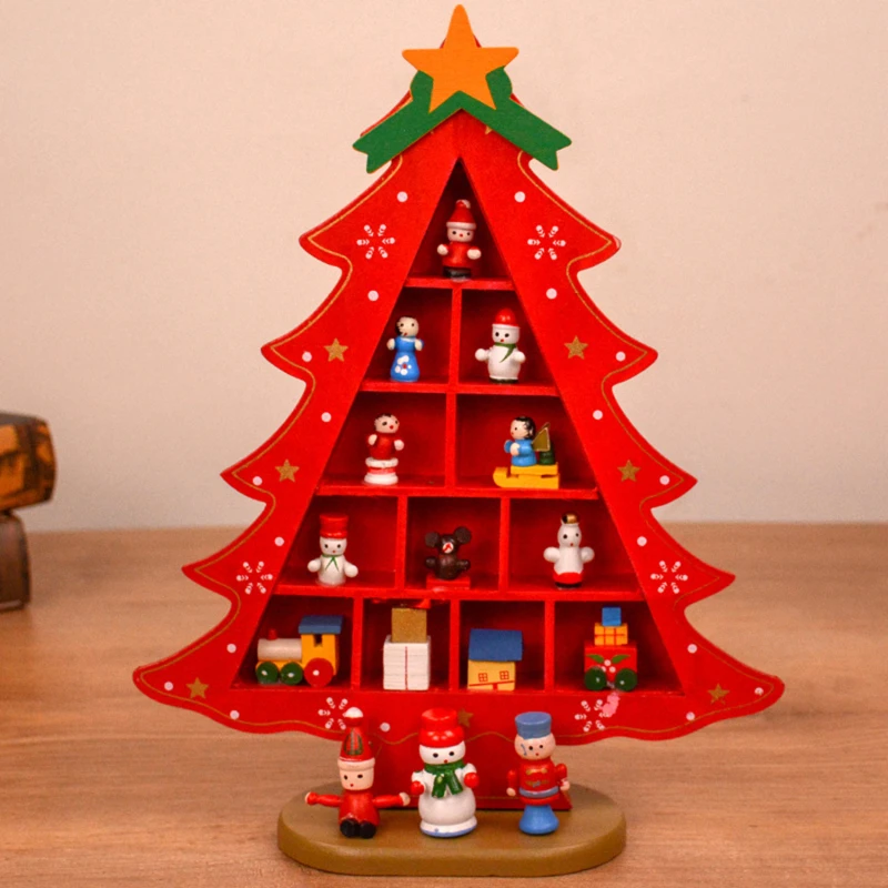 Vianočné Ozdoby, Drevené Vianočný Stromček Tvorivej Scény Rozloženie Ozdoby Troch-dimenzionální Červená Vianočné Tabuľka Desktop Dekorácie0