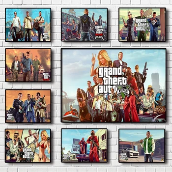 Video Hry GTA 5 Grand Theft Auto Art Decor Kvalitu Obrazu Plátno na Maľovanie Domova Plagát na Steny v Obývacej Izbe Dekor Obrázok